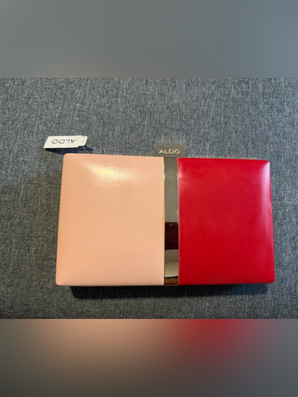 ALDO Pink and Red Two-Tone Box Clutch with Metallic Accent